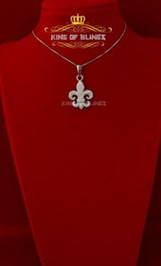 White 925 Sterling Silver with Fleur de Lis Shape Pendant 1.47ct Cubic Zirconia KING OF BLINGS