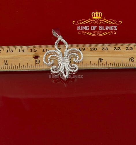 Beautiful Fleur de Lis Shape White Sterling Silver Pendant 3.20ct Cubic Zirconia KING OF BLINGS