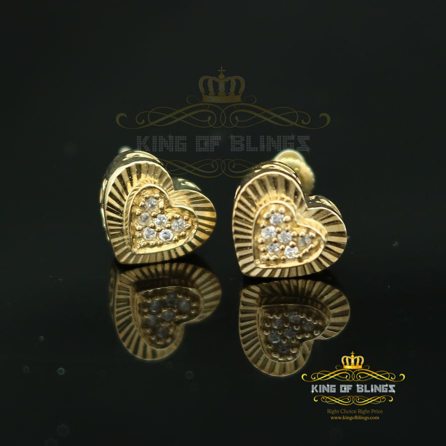 King of Bling's Aretes Para Hombre 925 Yellow Silver 0.24ct Cubic Zirconia Heart Women's Earring KING OF BLINGS