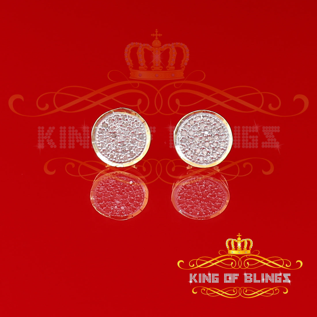 King of Blings-925 Yellow Silver Hip Hop 0.15ct Diamond For Men's & Women's Round Stud Earrings