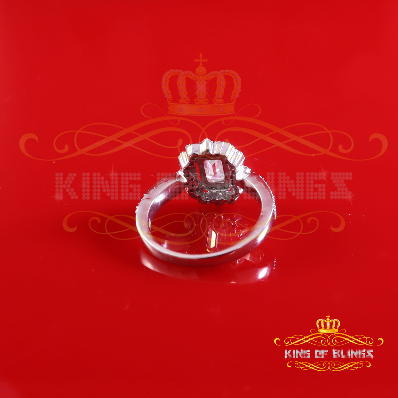 King of Bling's White 925 Sterling Silver 2.00ct VVS 'D' Moissanite Square Rings SZ 7 for Women King of Blings