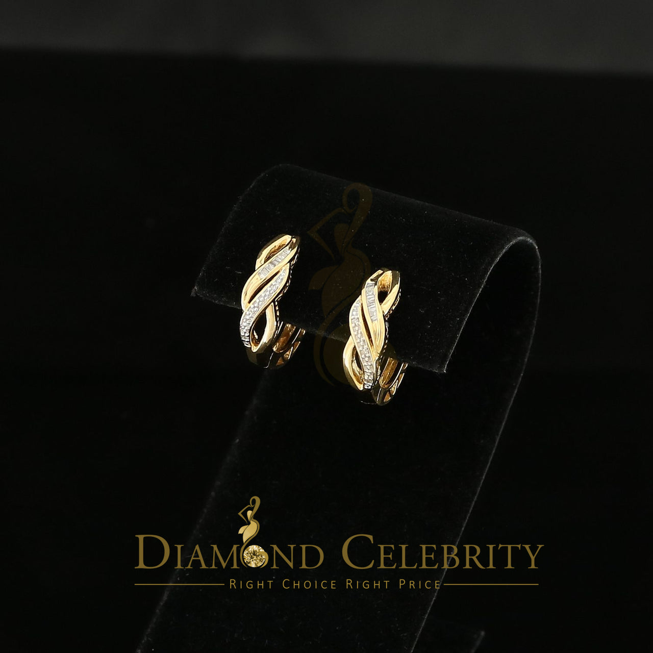 0.10ct Diamond 925 Sterling Silver Yellow Hoop Hola Stud Earring For Men / Women