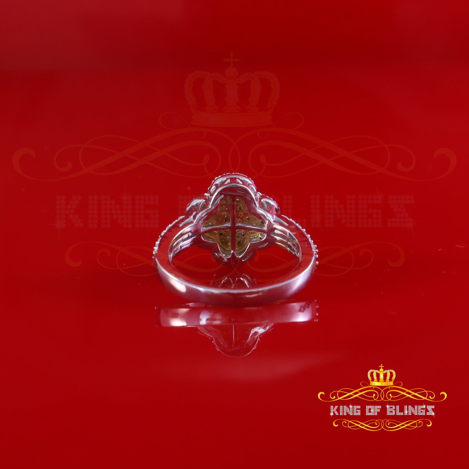 King Of Bling's 1.66ct VVS D Clr 925 Moissanite Clover Shape Silver White For Women's Ring Size7 King of Blings