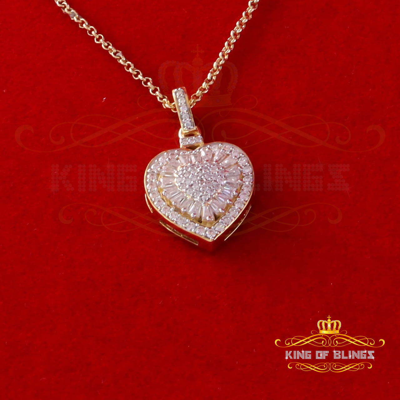 King Of Bling's 925 Sterling Yellow Silver 1.00ct VVS D Clr. Moissanite Heart Pendant for Womens KING OF BLINGS