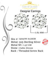 King of Blings- 925 White Silver Aretes Para Hombre 0.87ct Cubic Zirconia Round Women's Earring KING OF BLINGS