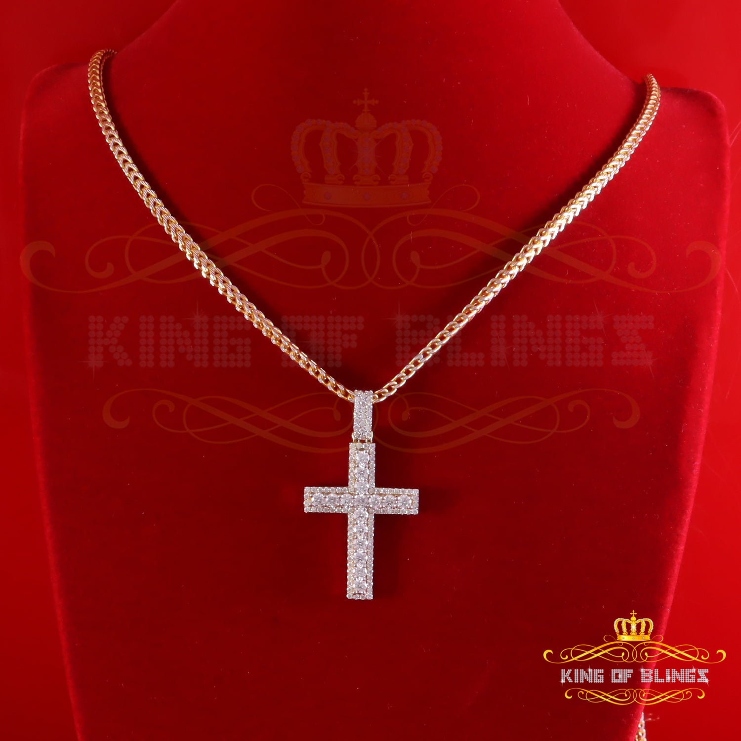 King Of Bling's Men's New Charm Cross Pendant 925 Yellow Silver Moissanite 2.50ct VVS D Clr KING OF BLINGS