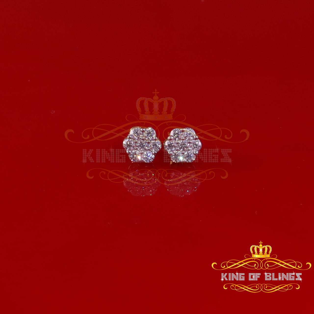 King  of Bling's Men's/Womens 925 Silver Yellow 1.00ct VVS 'D' Moissanite Floral Stud Earrings KING OF BLINGS