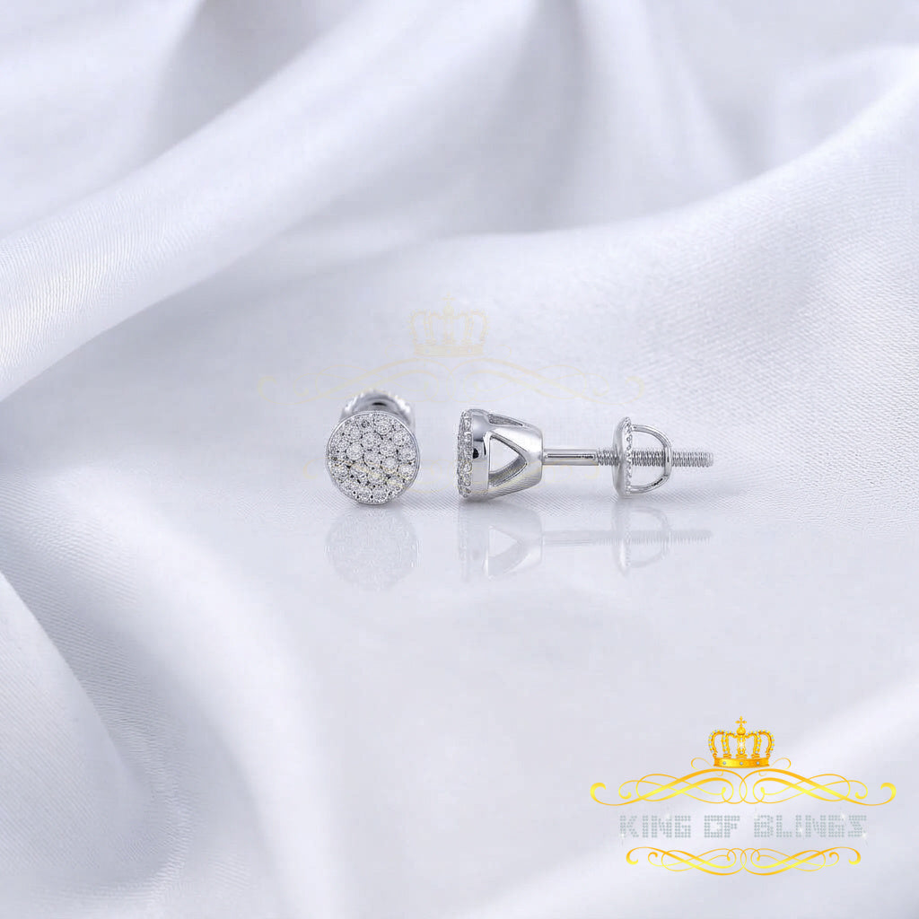 King of Bling's 925 White Silver Aretes Para Hombre 0.30ct Cubic Zirconia Women's Round Earrings KING OF BLINGS