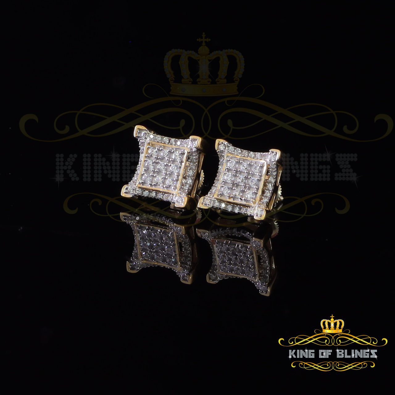 King of Bling's Elegant Square Yellow 925 Silver Screw Back 1.05ct Cubic Zirconia Ladies Earring