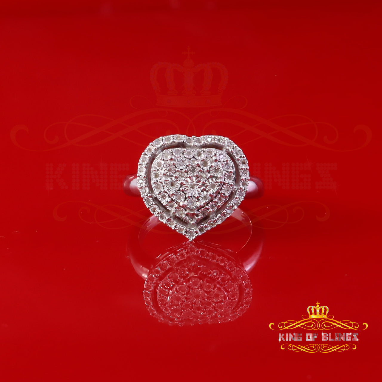 King Of Bling's Pave Heart Ring SZ 7 Real Diamond 0.25ct White 925 Sterling Silver Womens King of Blings