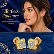 King Of Bling's 0.05ct Diamond For Yellow 925 Sterling Silver Men's & Women's Square Earrings KING OF BLINGS