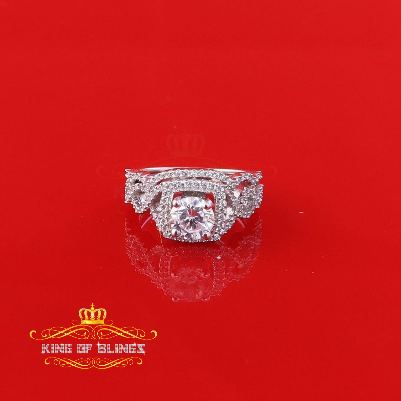 King Of Bling'sSterling Silver Square Cubic Zirconia 1.80ct Bridal White Womens Ring Size 7