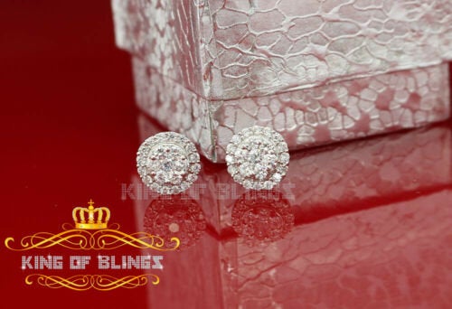 King of Bling's 925 White Silver 1.96ct Cubic Zirconia Hip Hop Women's & Men's Round Earrings KING OF BLINGS