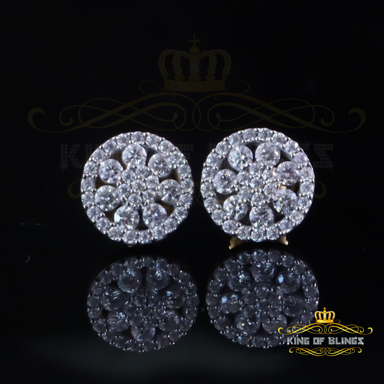 King  of Bling's New Yellow Floral 0.66ct VVS 'D' Moissanite Men/Womens 925 Silver Stud Earrings KING OF BLINGS