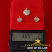 King of Bling's 925Yellow Silver 0.50CT Diamond Double-Layer Concentric Heart Pendant&EarringSet King of Blings