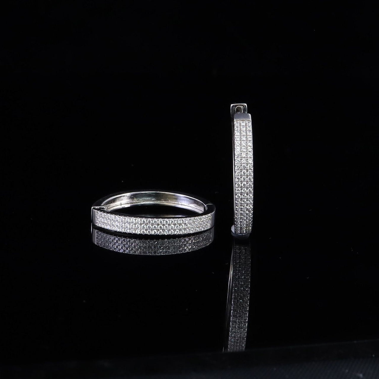 King of Bling's Hip Hop White 925 Silver Cubic Zirconia 3 Row Women's & Men's Hoop Earrings