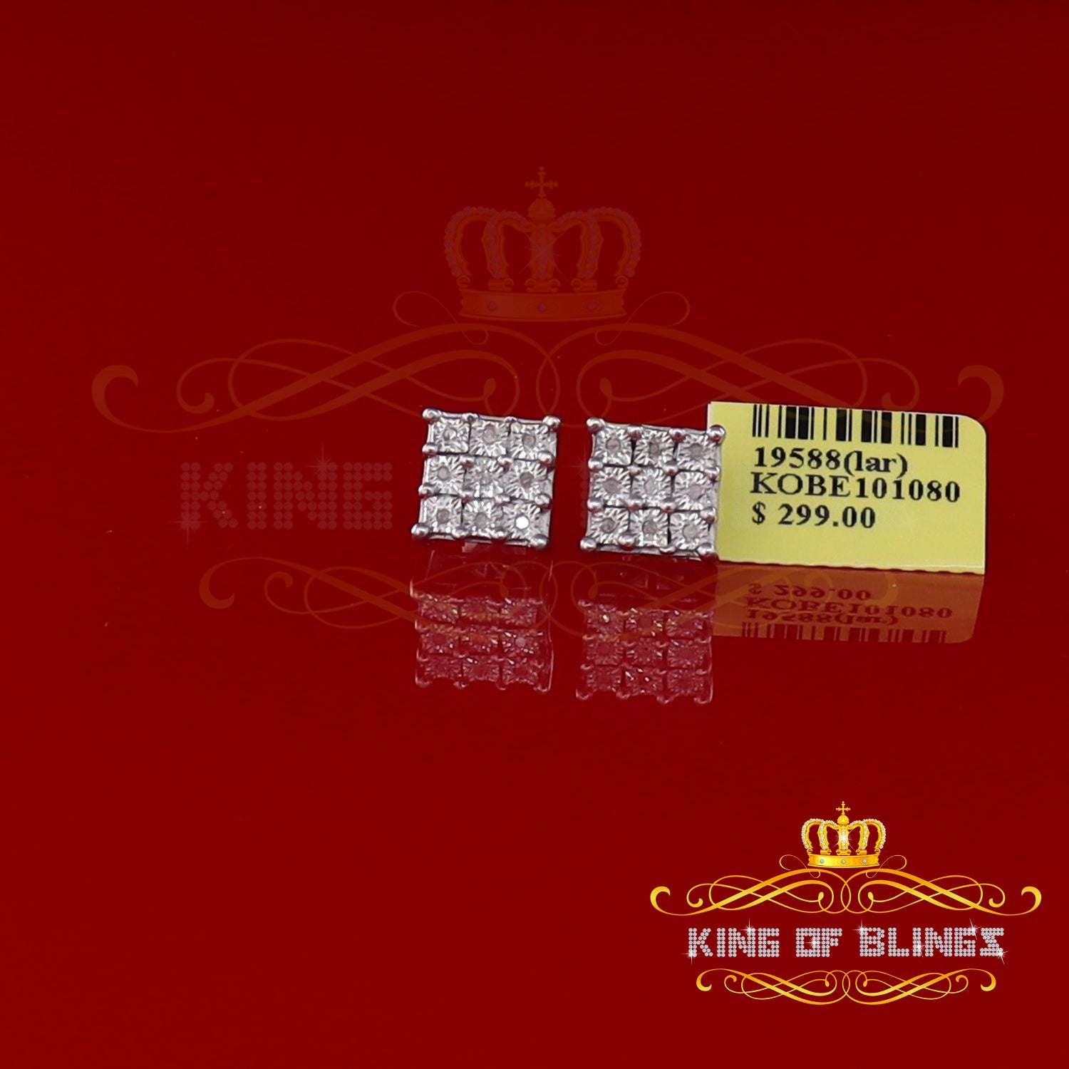 King Of Bling's 0.08 ct Diamond Hip Hop Women's & Men's Stud Earrings 925 White Sterling Silver KING OF BLINGS