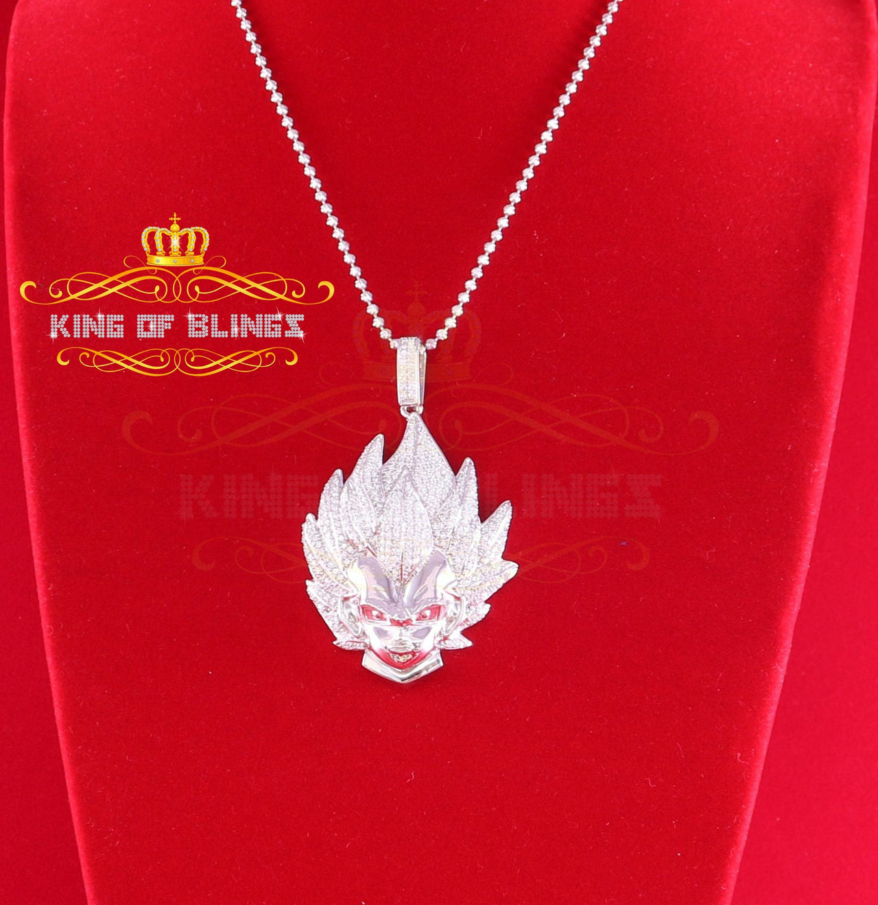 White Sterling Silver Game Character Shape Pendant 3.32ct Cubic Zirconia Stone KING OF BLINGS