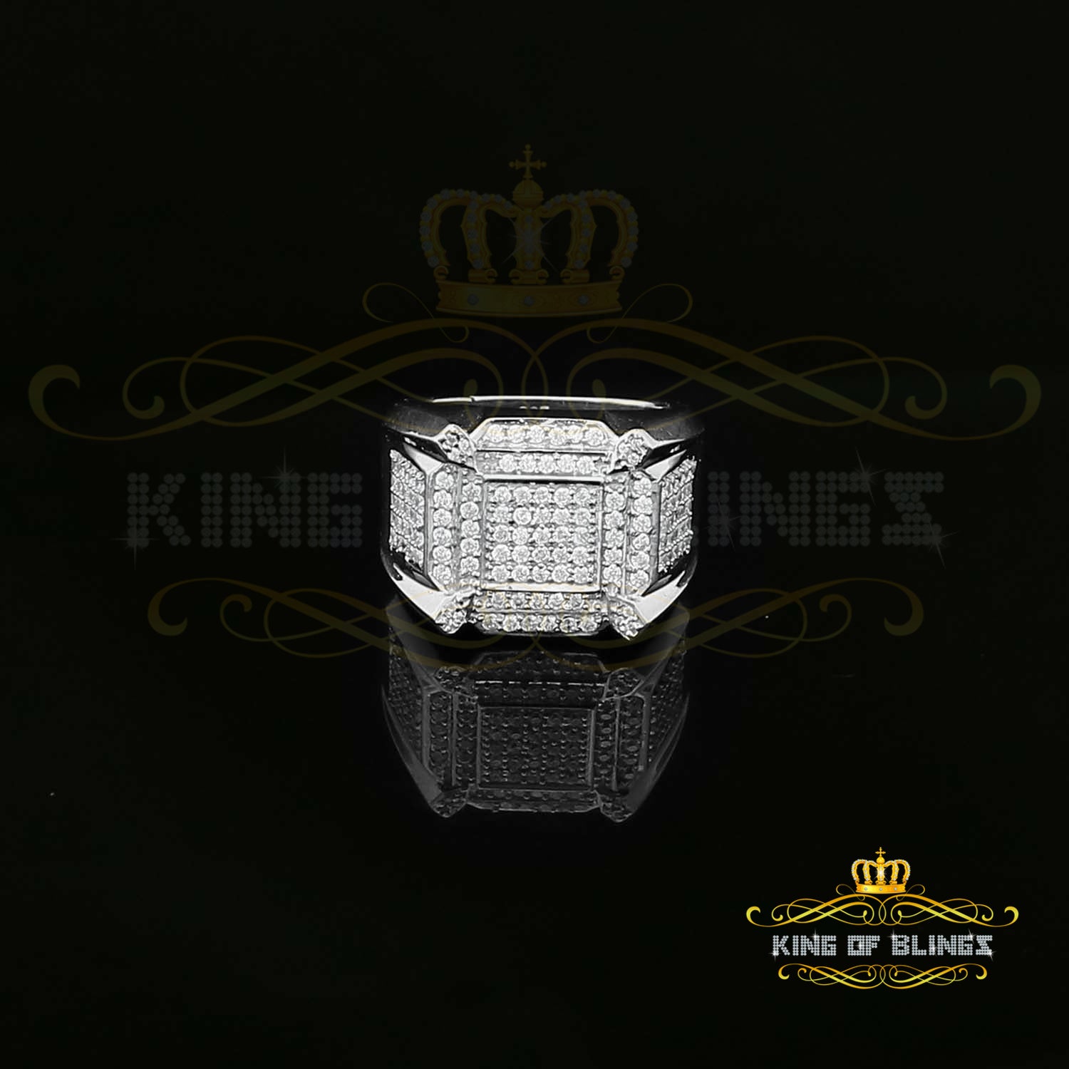 925 White Silver Cubic Zirconia 3.50ct Men's Adjustable Ring From Size 10 to 12 KING OF BLINGS