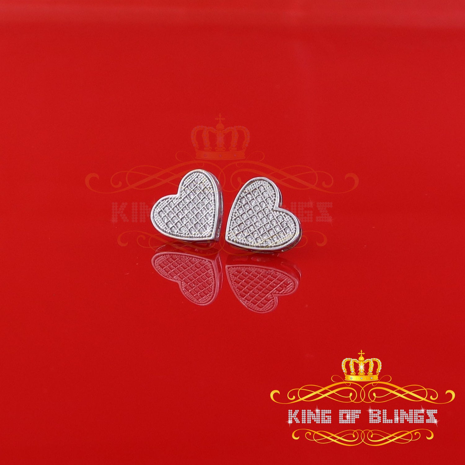 King of Blings- 925 Sterling White Silver 0.84ct Cubic Zirconia Women's & Men's Heart Earrings KING OF BLINGS