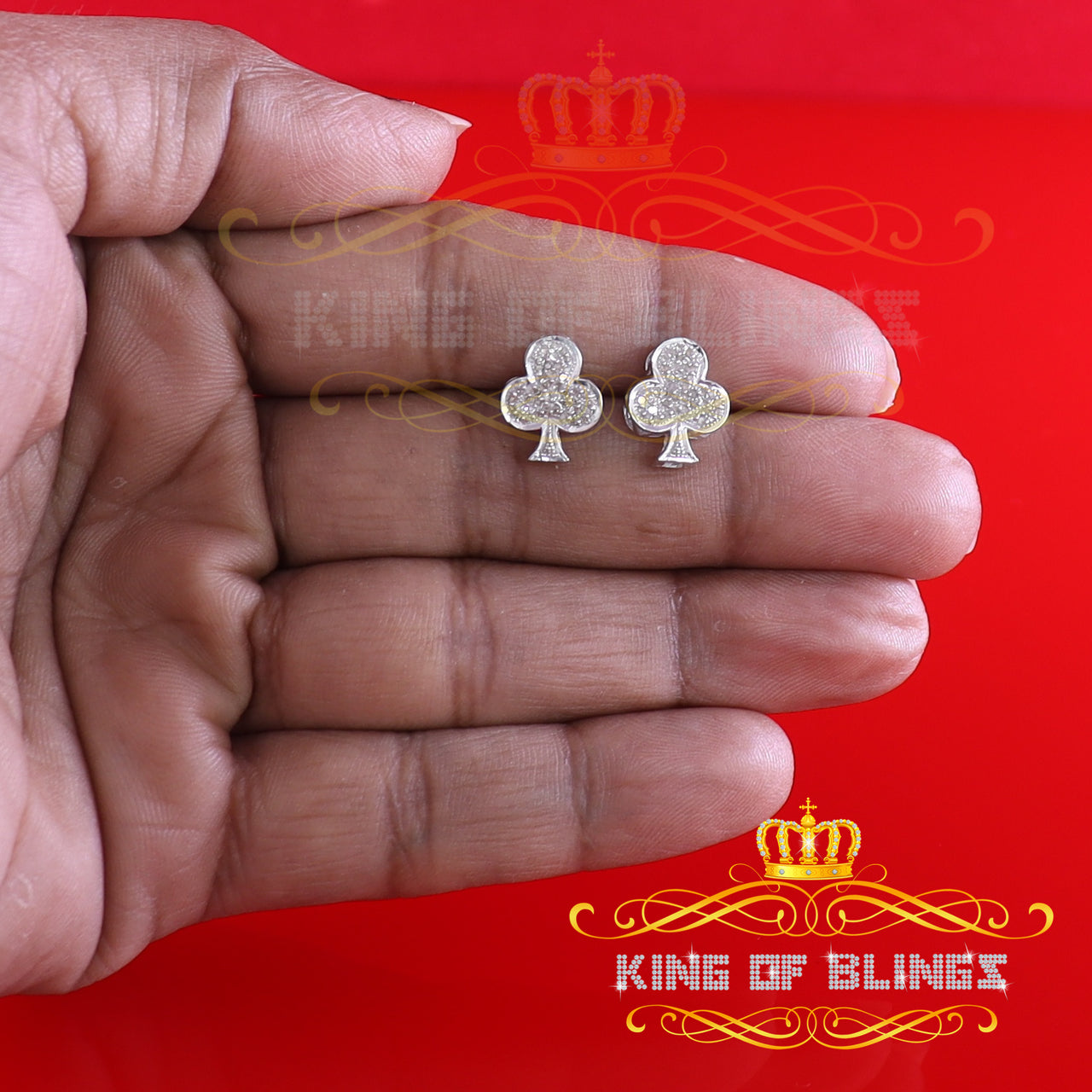 King Of Bling's 0.20ct Diamond 925 Sterling White Silver Women's & Men's Club Suit Earrings