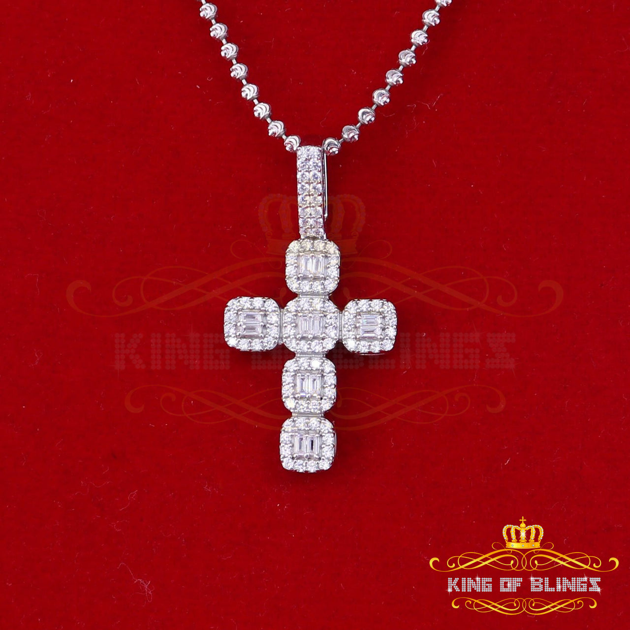 Fancy White 925 Sterling Silver CROSS Shape Pendant with 1.34ct Cubic Zirconia KING OF BLINGS