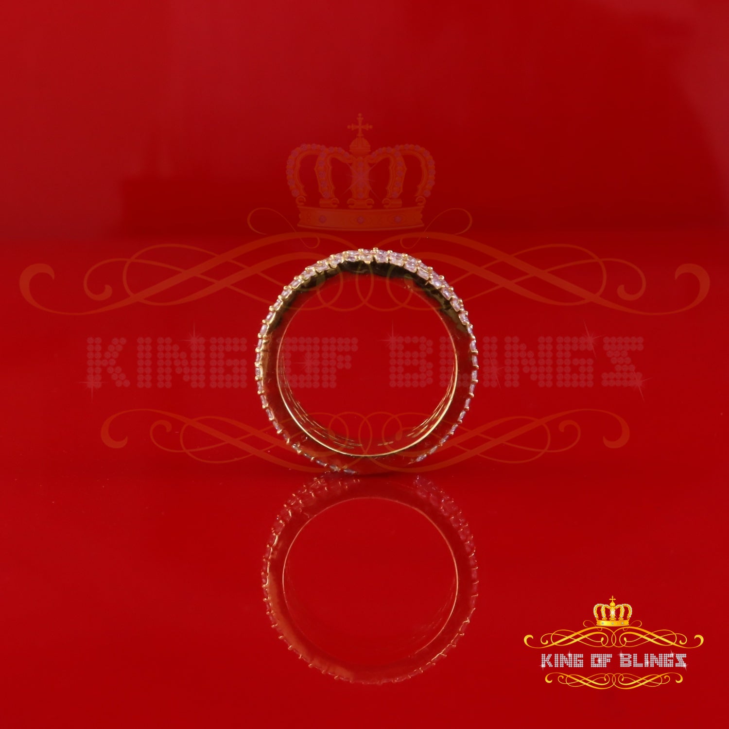 King of Bling's Women for Round Band Rings SZ 7 Sterling Silver 3.50ct VVS 'D' Moissanite Yellow KING OF BLINGS