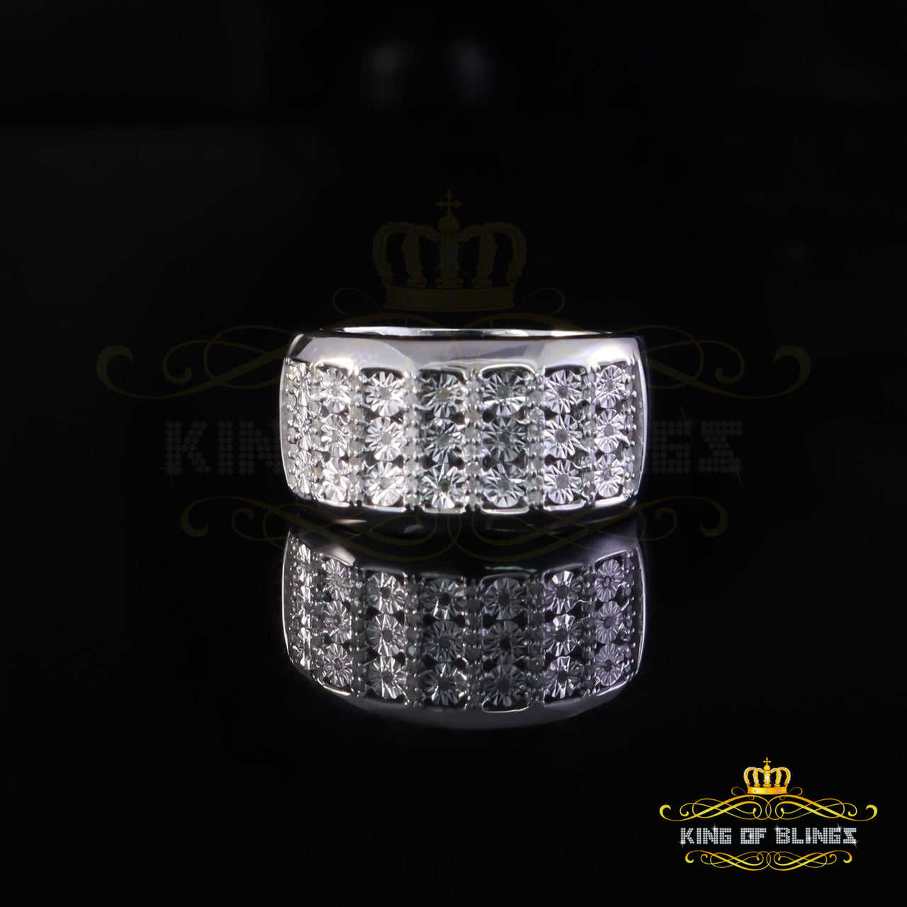 King Of Bling's Mirage Set Real 0.30ct Diamond 925 White Silver Wedding Band Men's Ring Size 10