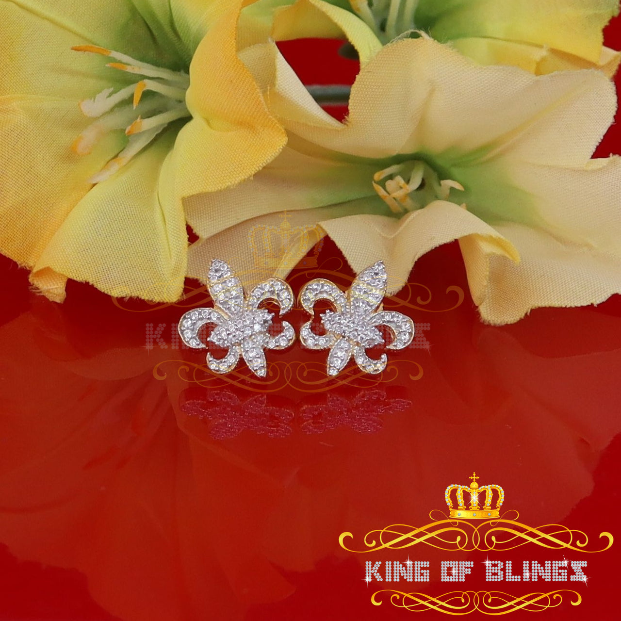 King of Bling's Fleur de Lis Yellow 925 Silver Screw Back 0.96ct Cubic Zirconia Women's Earrings KING OF BLINGS