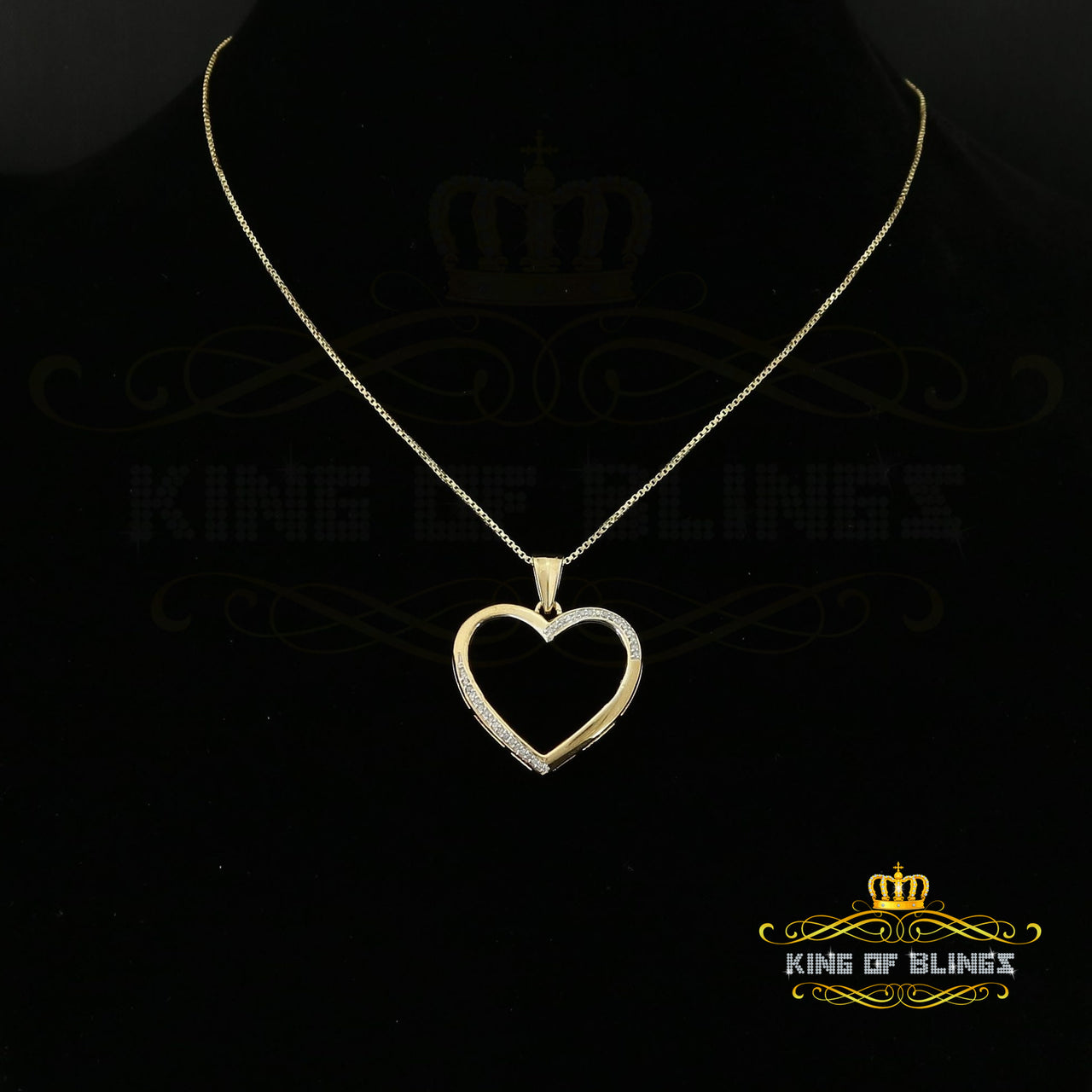 King Of Bling's Real 0.12ct Diamond 925 Sterling Silver HEART Charm Necklace Yellow Pendant KING OF BLINGS