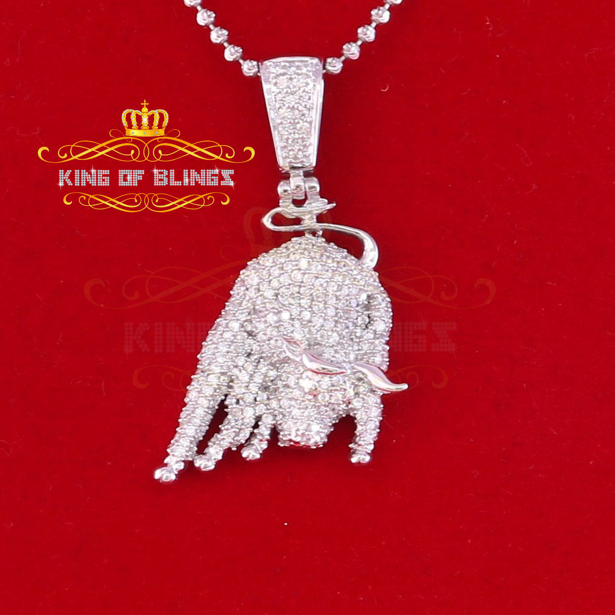 King Of Bling's White Sterling Silver Pendant Beautiful OX Shape 3.32ct Cubic Zirconia KING OF BLINGS