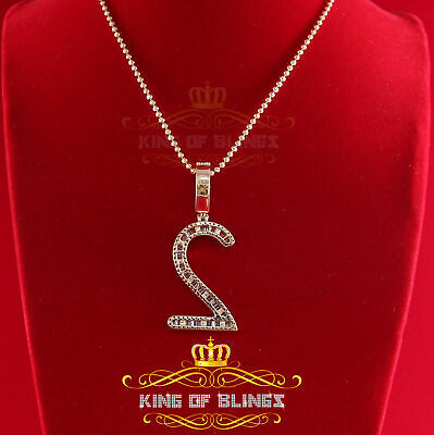 Yellow 925 Silver Baguette Numeric Number 2 Pendant 4.50ct Cubic Zirconia Stone KING OF BLINGS