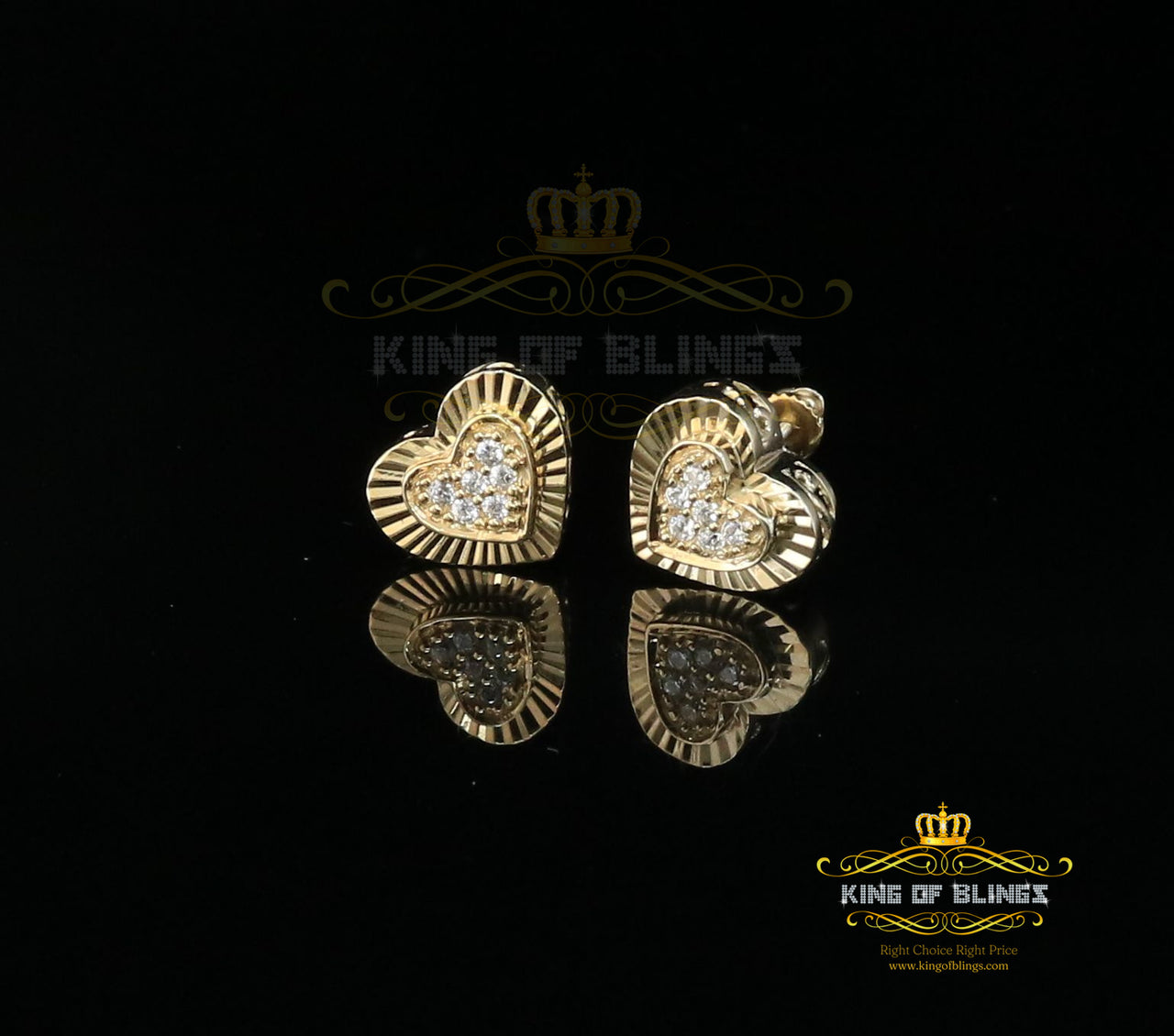 King of Bling's Aretes Para Hombre 925 Yellow Silver 1.36ct Cubic Zirconia Heart Women's Earring KING OF BLINGS