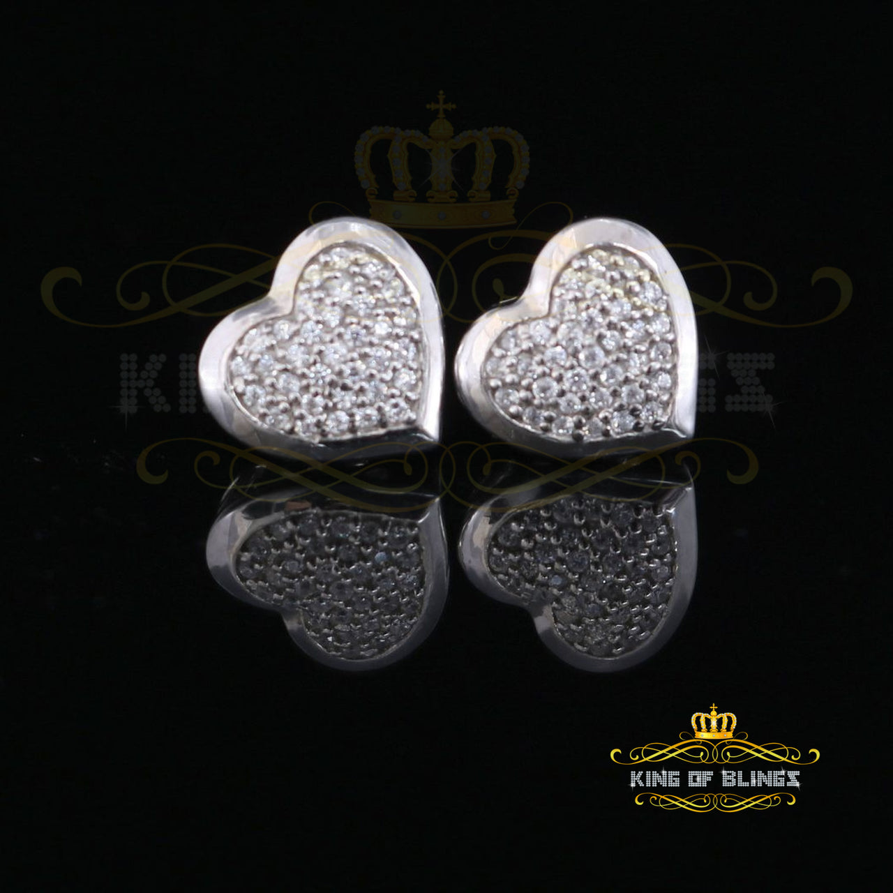 King of Blings- Aretes Para Hombre 925 White Silver 0.71ct Cubic Zirconia Heart Women's Earrings