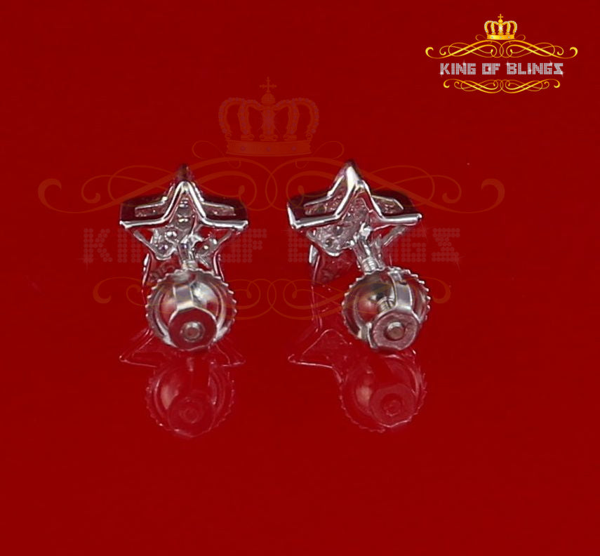 King of Bling's Hip Hop 925 White Silver Screw Back 0.22ct Cubic Zirconia Women's Star Earrings KING OF BLINGS