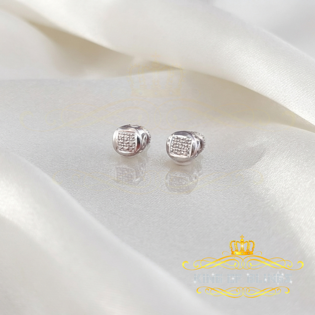 King Of Bling's 0.05ct Diamond 925 Sterling Silver White For Women's & Men's Round Stud Earring KING OF BLINGS