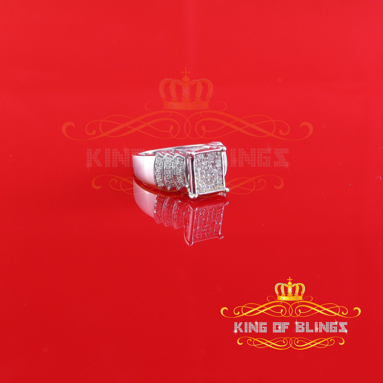 King Of Bling's Diamond 0.50CT 925 Sterling White Silver Fashion Womens Square Ring Size 5.5 KING OF BLINGS