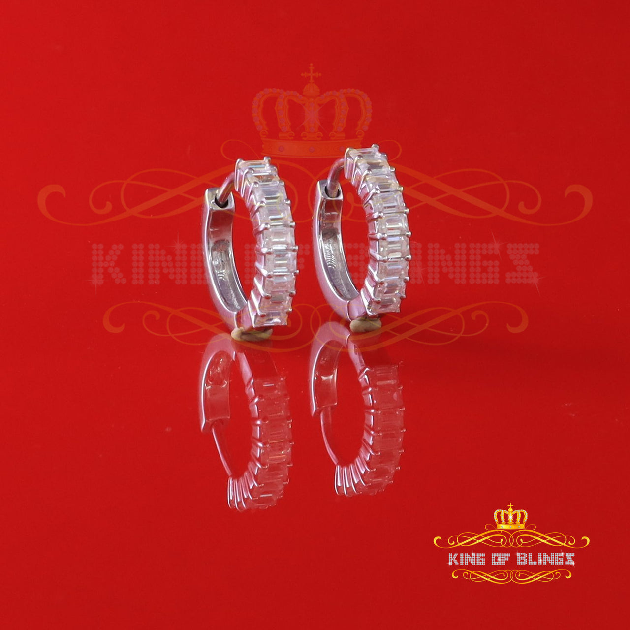King of Bling's 1.66ct Moissanite Baugutte White 925 Sterling Silver Women's Hoop Earrings