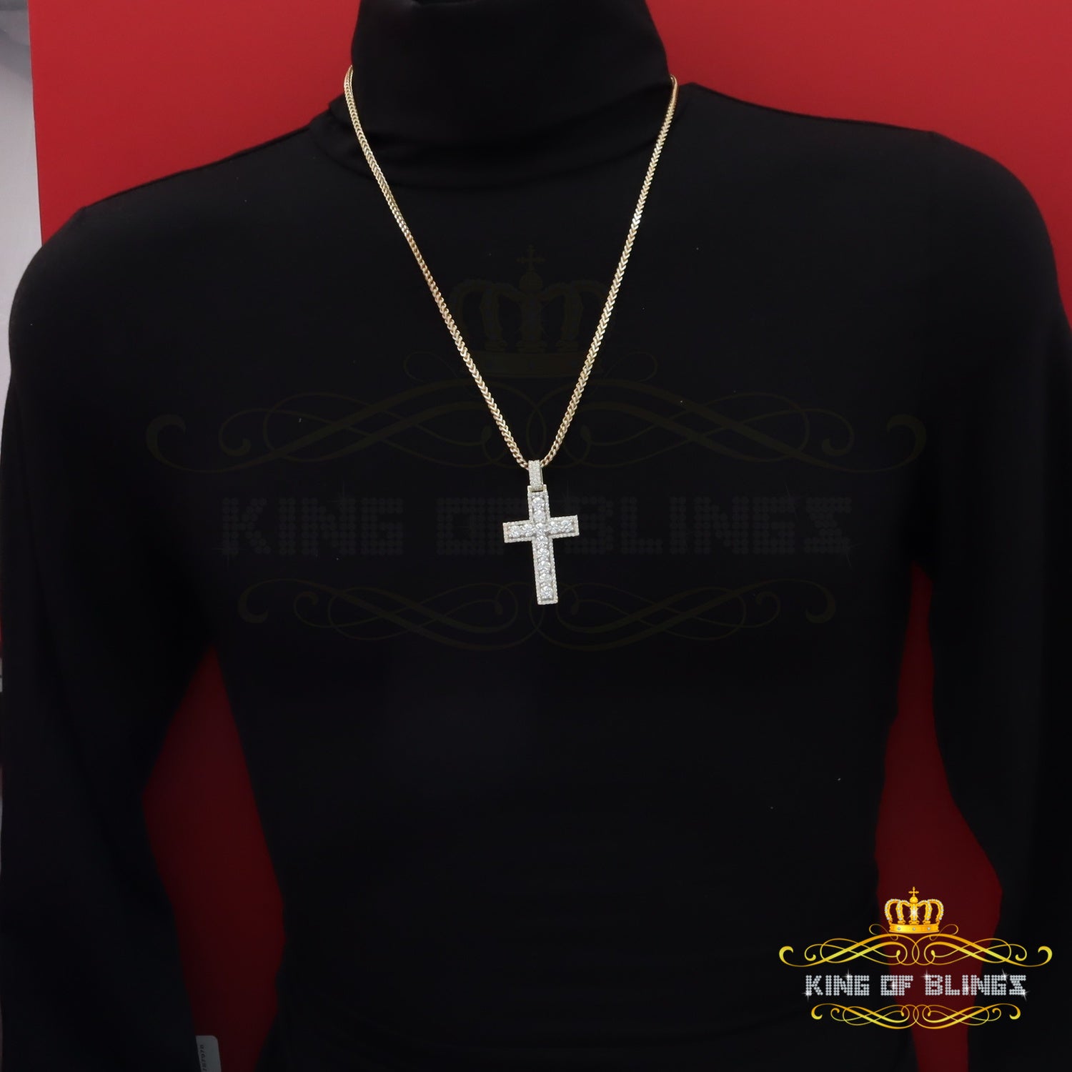 King Of Bling's Yellow Sterling Silver Charm Cross Pendant Men & Women 2.50ct VVS D Moissanite KING OF BLINGS