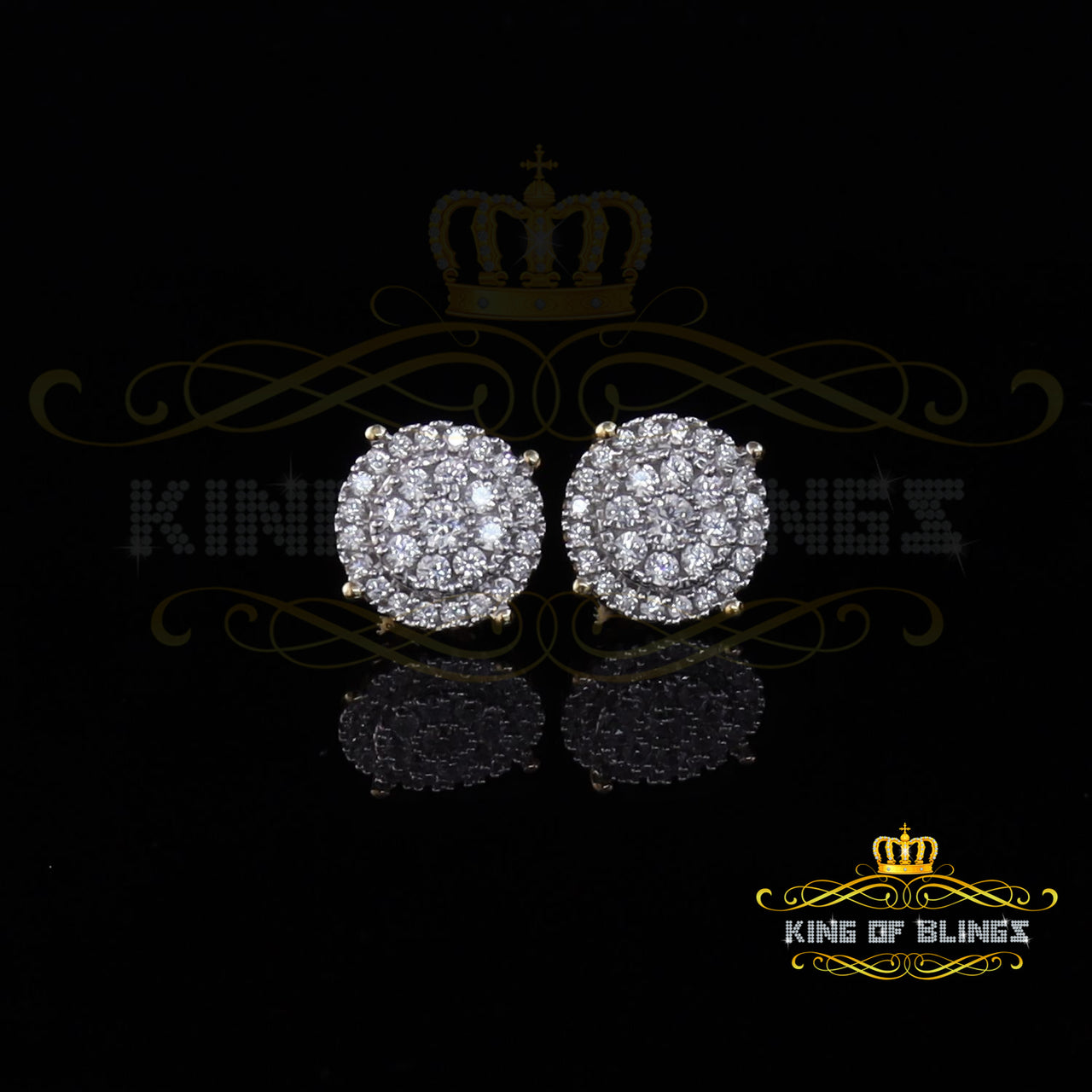 King of Bling's Aretes Para Hombre 925 Yellow Silver 2.82ct Cubic Zirconia Round Women's Earring