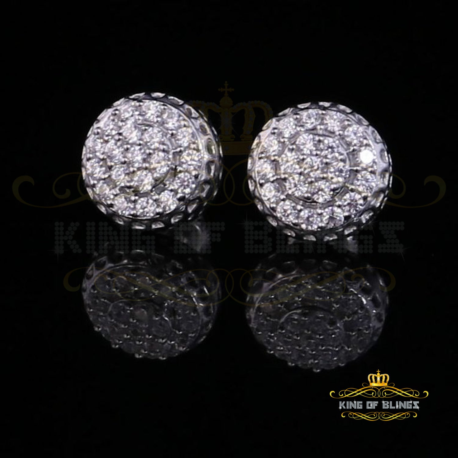 King of Blings- 3.45ct Cubic Zirconia 925 White Silver Women's & Men's Hip Hop Round Earrings KING OF BLINGS