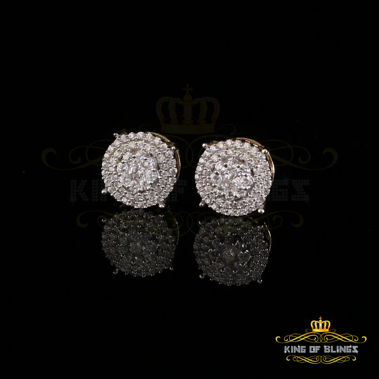 King of Bling's 925 Yellow Sterling Silver 0.83ct Cubic Zirconia Women's Hip Hop Round Earrings