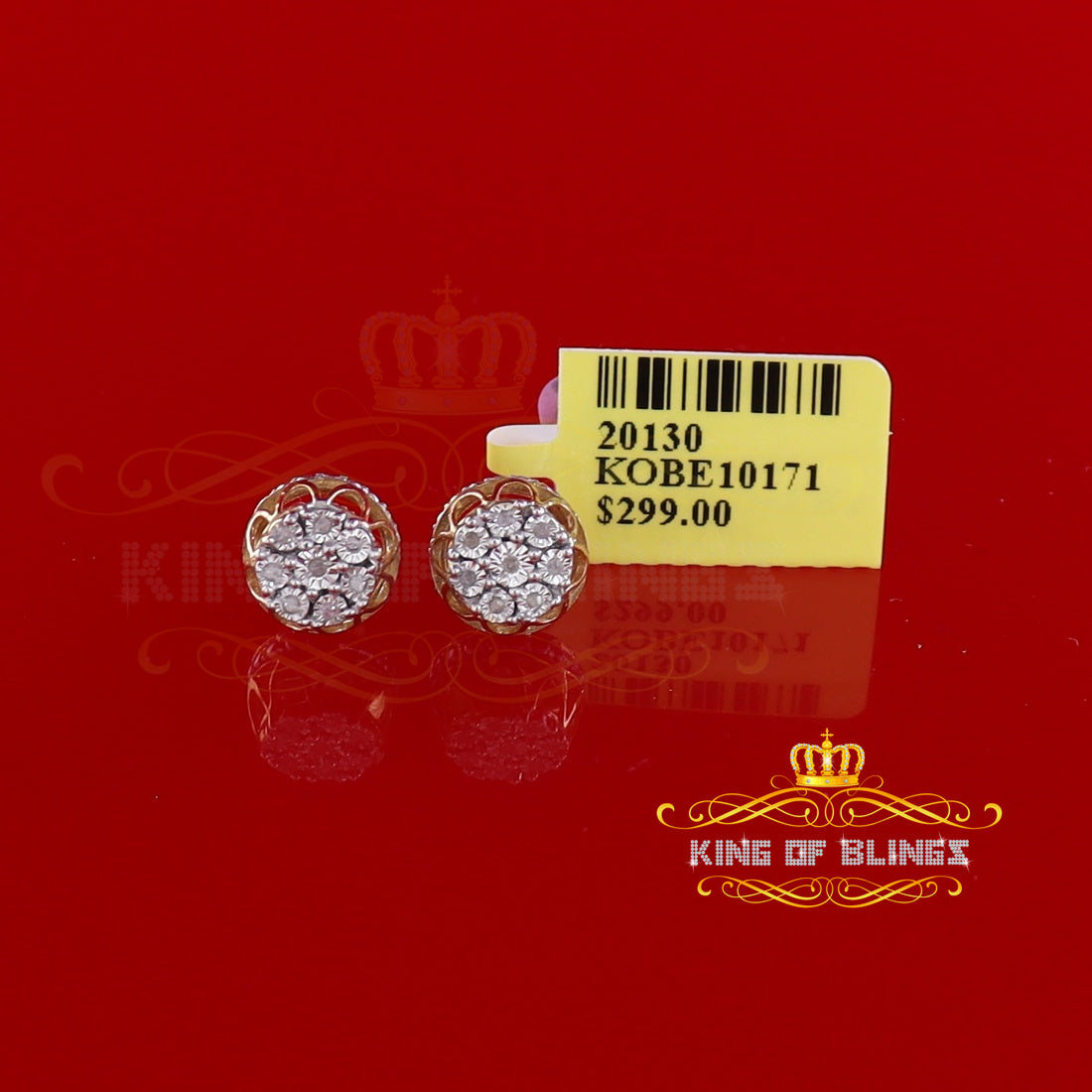 King Of Bling's 0.05ct Diamond Stud Earrings For Women Yellow 925 Sterling Silver Stud For Men KING OF BLINGS