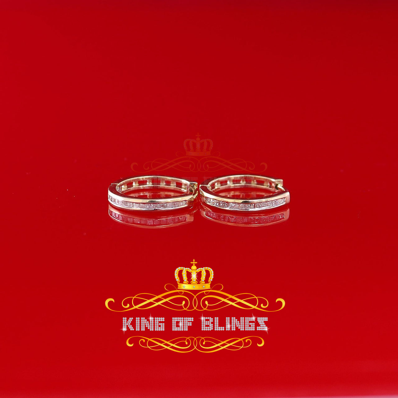 King of Blings-0.25ct Diamond 925 Sterling Silver Yellow Hoop Stud Earrings For Men's / Women's