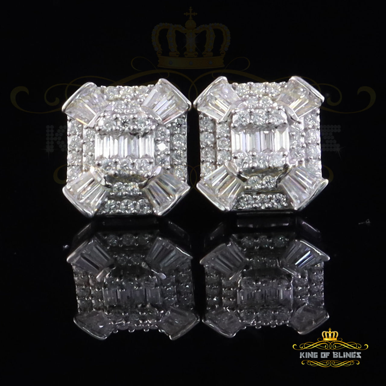 King of Bling's 925 White Silver 1.25ct VVS 'D' Moissanite Rectangle Stud Earring Men's/Womens King of Blings