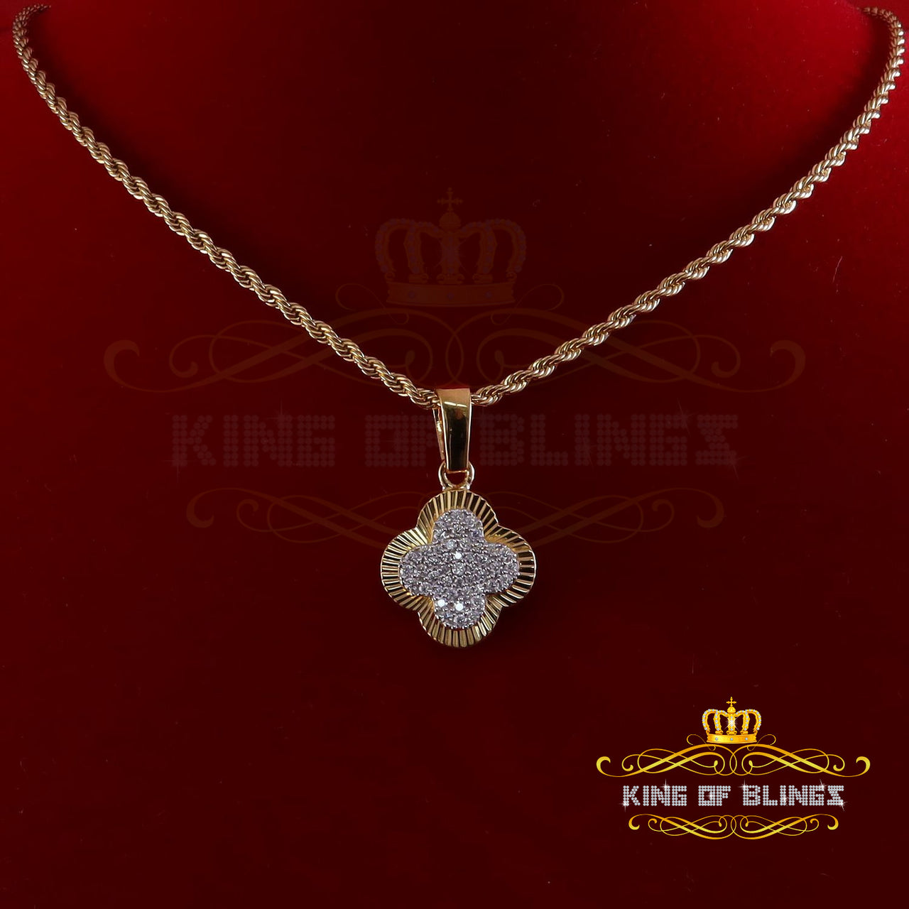 King Of Bling's 925 Silver Yellow 1.00ct VVS D Clr Moissanite Clover Pendant for Women