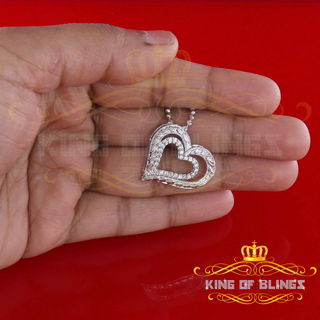 Fancy Attractive white Sterling Silver Heart Shape Pendant 0.87ct Cubic Zirconia KING OF BLINGS