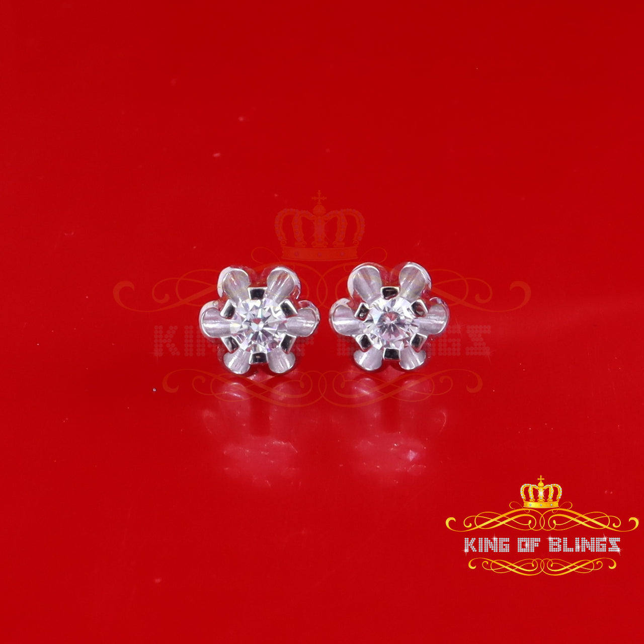 King of Bling's Women's Stud Earrings 1.00ct 925 Silver Moissanite European cut White Buttercups