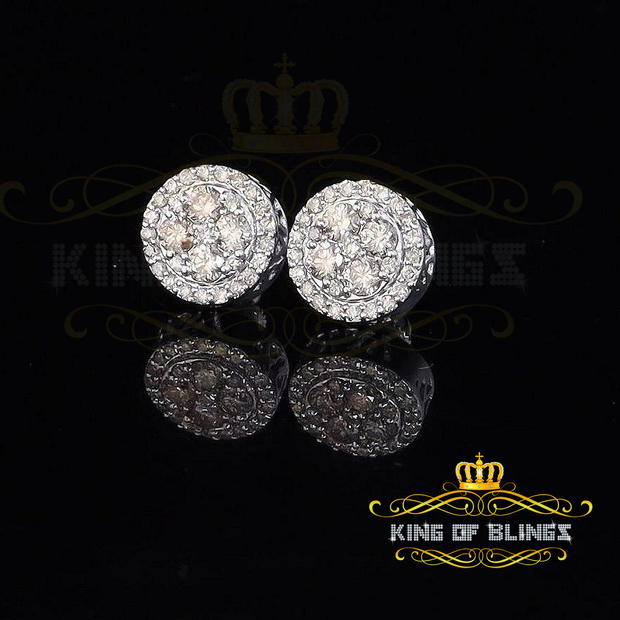 King Of Bling's 10K Real White Gold Real Diamond 1.25CT Men's/Women's Stud Round Earring