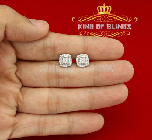 King of Bling's 925 White Sterling Silver 1.50ct Cubic Zirconia Women's Hip Hop Square Earrings